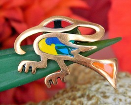 Vintage Bird Colorful Enamel Copper Abstract Lapel Pin South America - £19.73 GBP