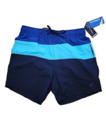 Nautica Mens Small Quick-Dry Tri-Block Swim Trunks Navy Blue Aqua NWT $60 - $32.71