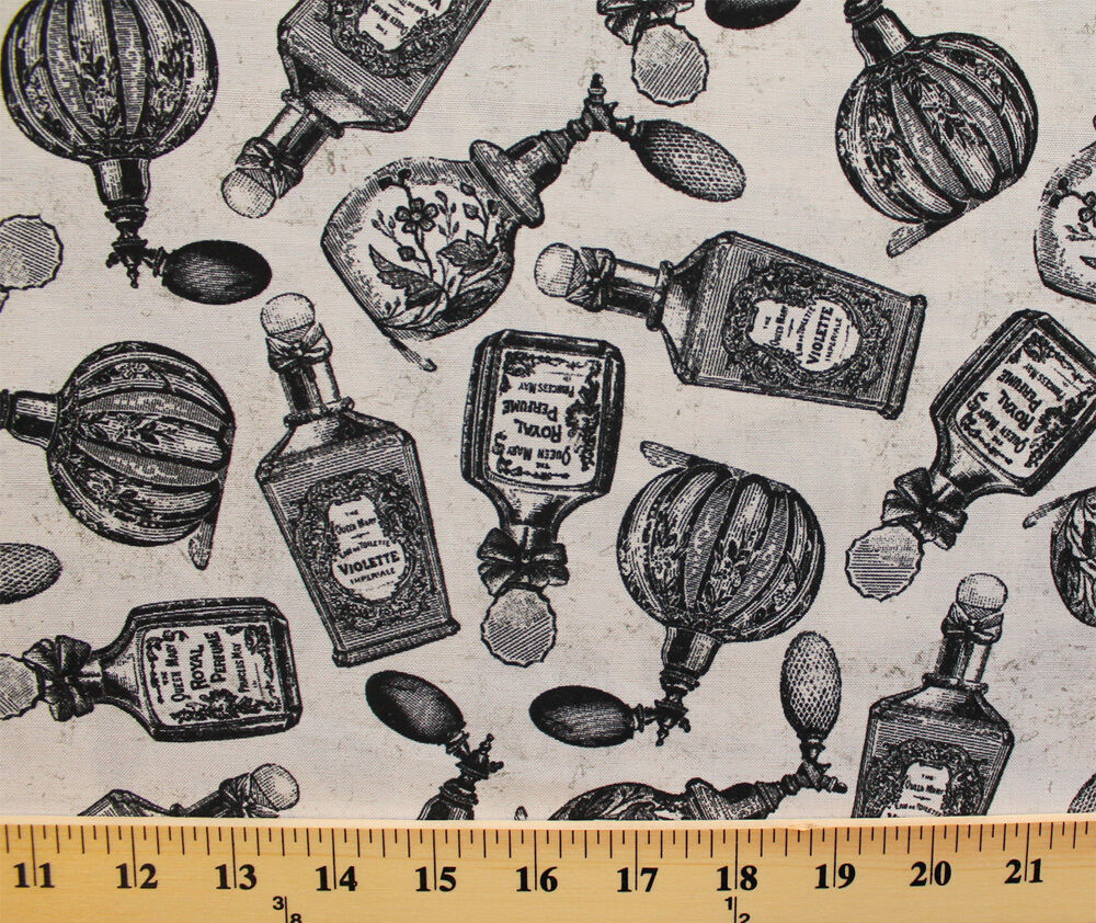 Primary image for Perfume Bottles Victorian Vintage French Cotton Fabric Print by the Yard D505.24