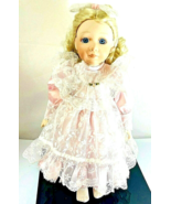 Franklin Mint Heirloom 20&#39;&#39; Porcelain Doll Blonde Hair/Pink Satin Dress ... - $47.14 CAD