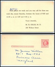 1950s US Postal Card - M. H. Gillis MD, Princess Anne, Maryland L6  - £2.36 GBP