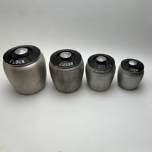 Vintage Kromex 4 Piece Spun Aluminum Canister Set Flour Sugar Coffee Tea - £35.00 GBP