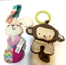 Mixed Lot 2 Fisher Price Plush Monkey Infantino Plush Bunny Rattles Crinkle Toys - £11.64 GBP