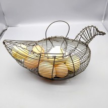 Vintage Wire Chicken Egg Basket, Hen Shaped with Plastic Eggs, Country Farmhouse - £40.21 GBP