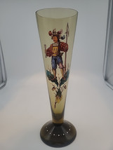 Antique c1890s Bohemian Amber Glass Goblet Stein 12.5&quot; Enamel Landsknech... - £74.68 GBP