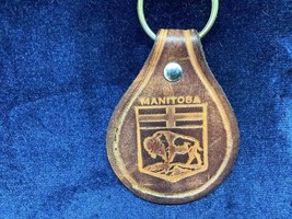 Vintage Leather Keyring Manitoba Canada Keychain Coat Of Arms Ancien Porte-Clés - £6.23 GBP