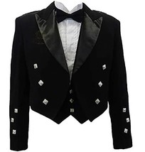 Scottish Black Velvet Prince Charlie Kilt Jacket With Waistcoat - £114.03 GBP