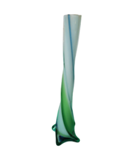 Murano Style Green White Glass Vase 11.5T Flower Vase Opening 1 1/4&quot; Diameter - £15.54 GBP