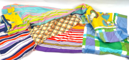 Vintage Cutter Quilt Top Fabric 80&quot; x 80&quot; Squares Mushroom Stripe Plaid 60s 70s - £35.17 GBP