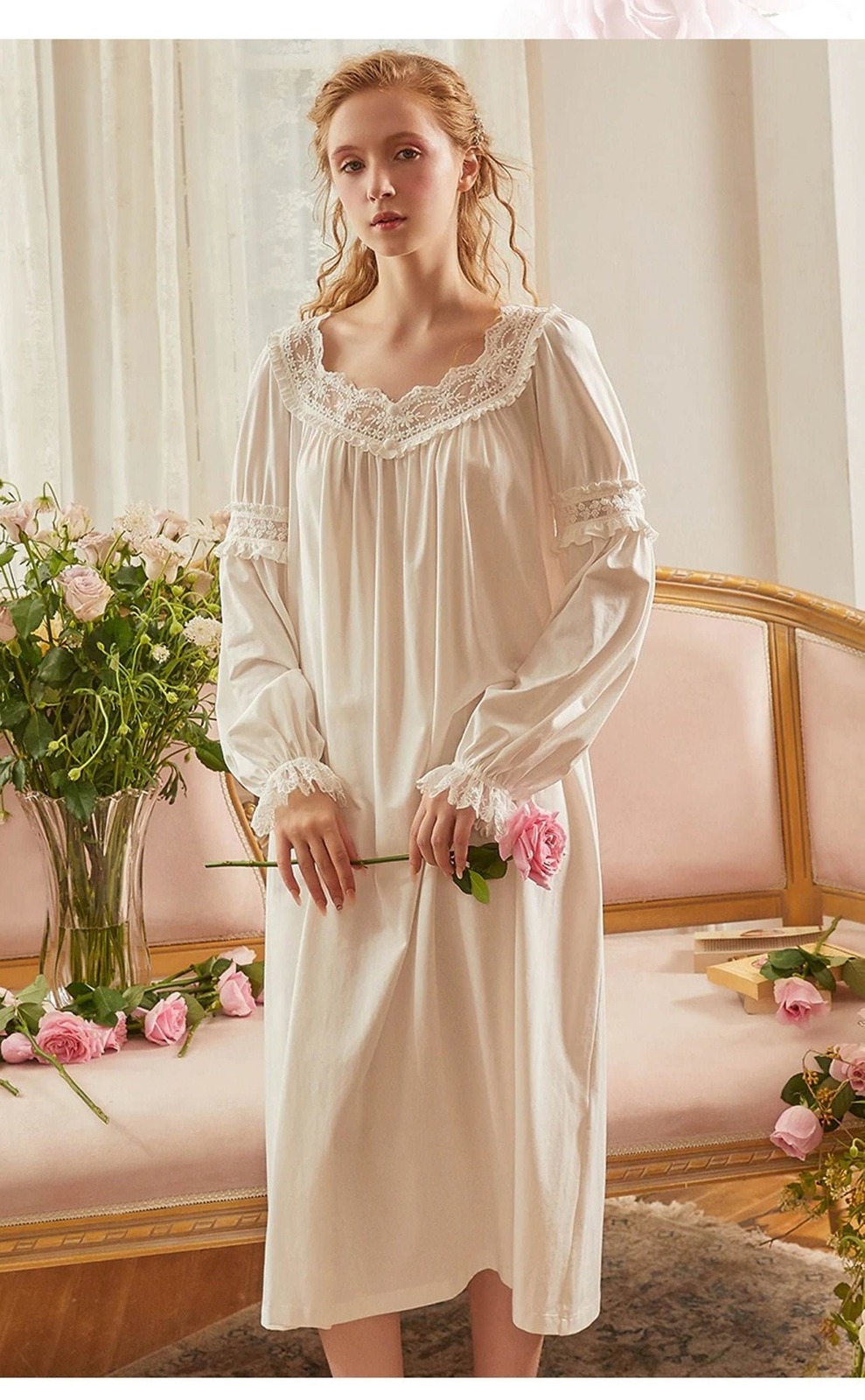 Vintage Lace Nightgown|PlusSize Nightgown|Victorian Cotton Nightgown|Vintage Vic