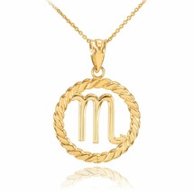 14K Solid Gold Scorpio Zodiac Sign in Circle Rope Pendant Necklace  - £172.30 GBP+