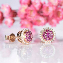 2.00Ct Round Cut Pink Sapphire &amp; Diamond Stud Earrings In 14k Rose Gold Finish - £64.36 GBP