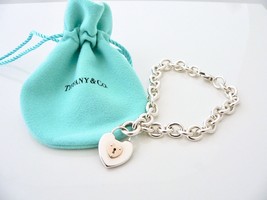 Tiffany &amp; Co Silver 18K Gold Heart Key Hole Charm Bracelet Chain Gift Lo... - £595.76 GBP