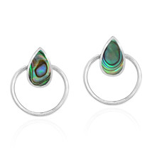 Cute Teardrops Abalone Shell Inlay Sterling Silver Circle Stud Earrings - £13.69 GBP