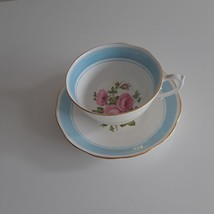 Roslyn Fine Bone China Tea Cup &amp; Saucer Set England Blue &amp; Gold Trim Floral Rose - £21.57 GBP