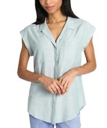 Jachs Womens Blouse Green Teal Striped Girlfriend Short Cap Sleeves Brea... - $50.75 CAD