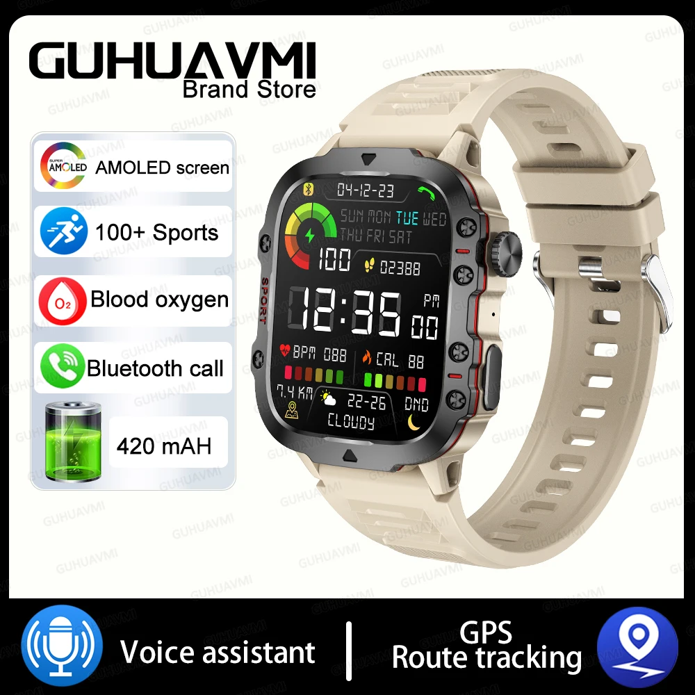 New Rugged Military Fitness Smart Watch Men For Android IOS 3ATM Waterpr... - £54.43 GBP