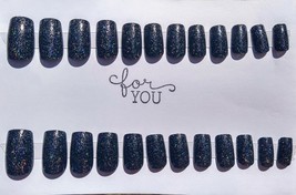 24pc Press on Nails Basic Black Glitter Medium Length - £6.39 GBP