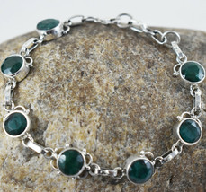 Sterling Silver Natural Emerald Gemstone Handmade Bracelet Women&#39;s Party Wear BS - £58.57 GBP
