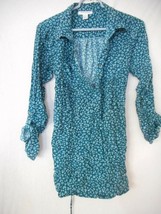 Maternity Motherhood Sz L green floral tie back tab long sleeve button v... - $15.99