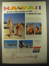 1953 United Air Lines Ad - Hawaii so near in time, and low as $224 - £14.53 GBP