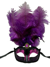Purple Black Venetian Mask Feather Masquerade Mardi Gras 12&quot; - £12.42 GBP