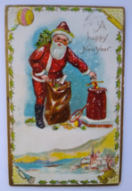 Santa Claus Father New Years Christmas Postcard Standing On Roof Toys Embossed - £33.79 GBP