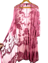 Lane Bryant 22 24 Wrap Shawl Kimono Sheer Pink Floral Embroidered Cover Up Tunic - £44.56 GBP