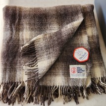 Vtg The Jacob Pure British Wool Thick Camp Blanket Brown Plaid 70x54” Fr... - $82.23