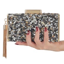 New Arrival Black/Purple Stone Lady Clutch Long Chain Tel Women Evening Clutches - £95.92 GBP