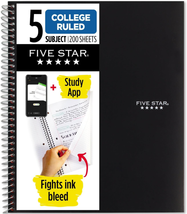 Five Star Spiral Notebook + Study App, 5 Subject, College Ruled Paper, F... - £13.12 GBP