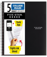 Five Star Spiral Notebook + Study App, 5 Subject, College Ruled Paper, F... - £13.08 GBP