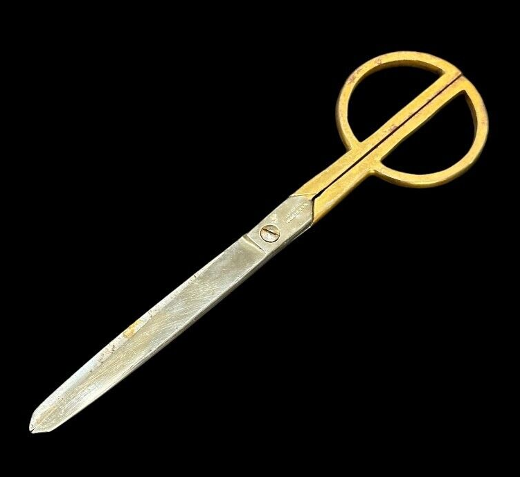 Primary image for Gold TONE Handle Scissors Forged Steel ART DECO Made in USA 9 Inch Vintage *READ