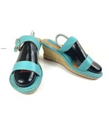 Børn Slides Sandals Women 11M Wedge Shoes Blue Tan Leather Strap Buckle ... - $506.94 MXN