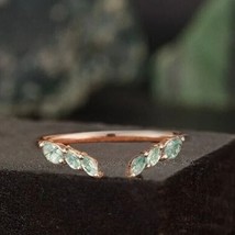 Marquise cut Moss agate wedding band vintage Delicate rose gold wedding leaf - £48.83 GBP