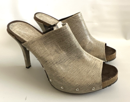 Donald J. Pliner Ginet S4 Leather Studded Metallic Gray 4”Heeled Mules Shoes - £29.85 GBP