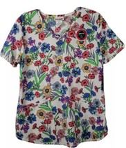 Scrubstar Women&#39;s &quot;Garden Groove&quot; V-Neck Print Scrub Top Small - $14.84