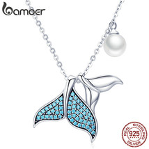 925 Silver Blue Mermaid Pendant Necklace Quality Shell  Bead Women Choke... - $28.83