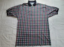 Bugle Boy Co Mens Large 90s Polo Short Sleeve Shirt Plaid Blue Red Green... - $19.79