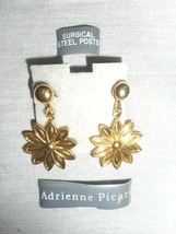 Adrian Picard Surgical Steel Posts Gold Tone Pierced Earrings With Gold Flower - £6.08 GBP