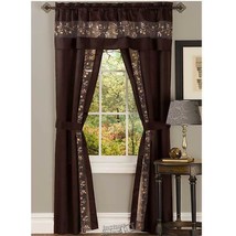 Fairfield 5-Piece Window Set Chocolate 55" X 63" 2 Panels 1 Valance 2 Tie Backs - £15.13 GBP