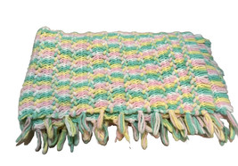 Hand Crochet Baby Blanket Throw Pastel Colors Afghan Lap 40x36 inch Vintage - £9.36 GBP
