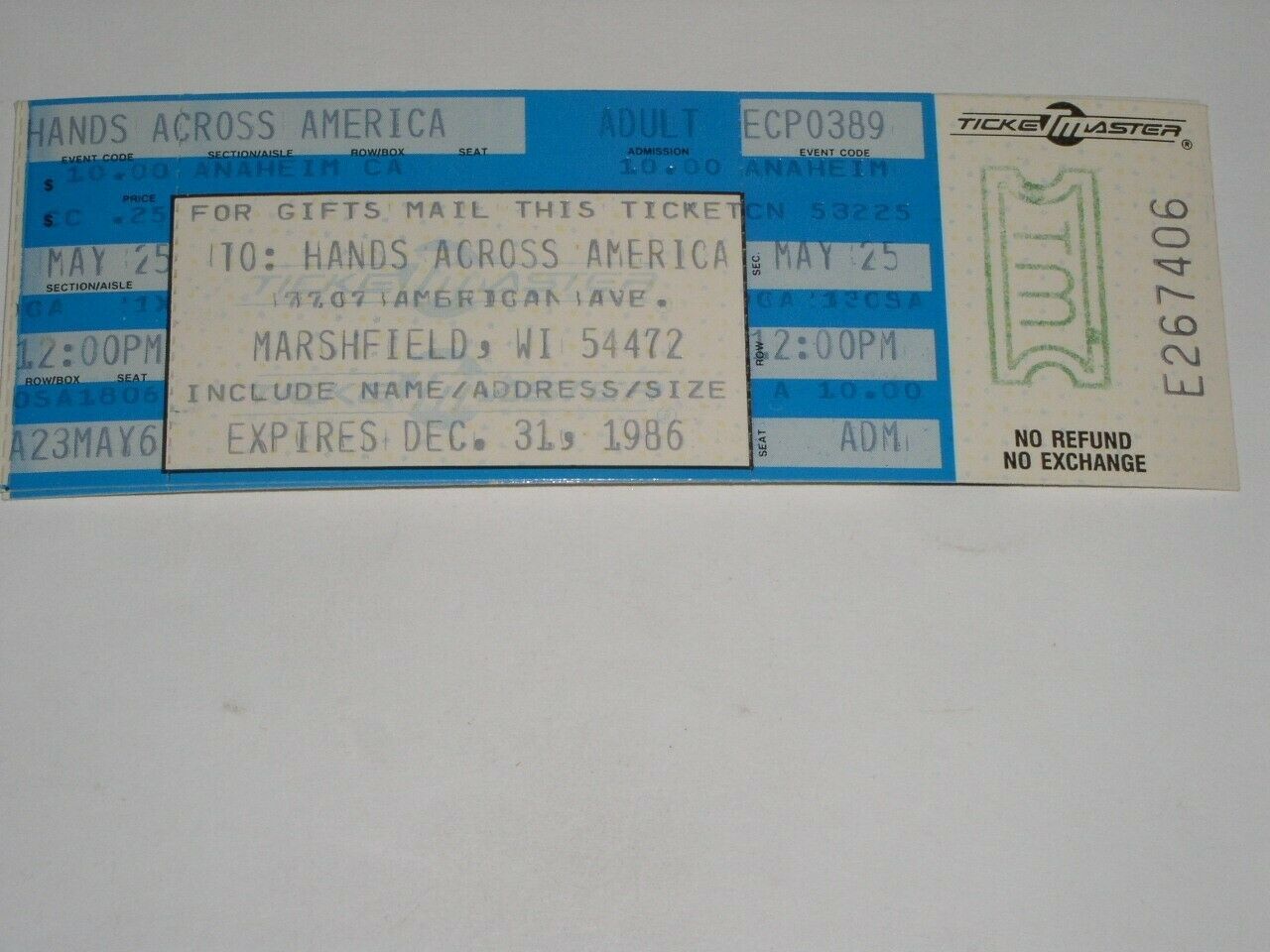 Hands Across America Ticket Vintage 1986 Anaheim - $24.99