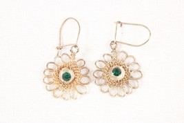 Vintage Twisted Wire Earrings with Green Rhinestones Pierced with 1.5 In... - $4.99