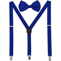 Men AB Elastic Band Royal Blue Suspender With Matching Polyester Bowtie - £3.88 GBP