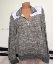 Victoria&#39;s Secret Pink Perfect Quarter Zip Gray Marl White Black Pullove... - £54.66 GBP