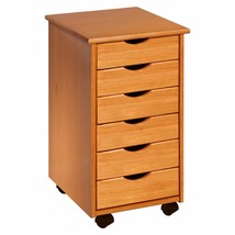 Medium Pine 6 Drawer Rolling Storage File Cabinet Craft Cart Office Organizer - £150.88 GBP