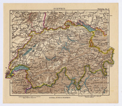 Ca 1935 Vintage Map Of Switzerland - £12.08 GBP