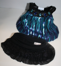 Build A Bear Clothes Blue Purple Sequin Shirt Black Ruffle Skirt BAB 2 Pc Outfit - £10.65 GBP