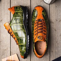 genuine alligator and ostrich quill fashion sneaker Saulo Green / Cognac image 12